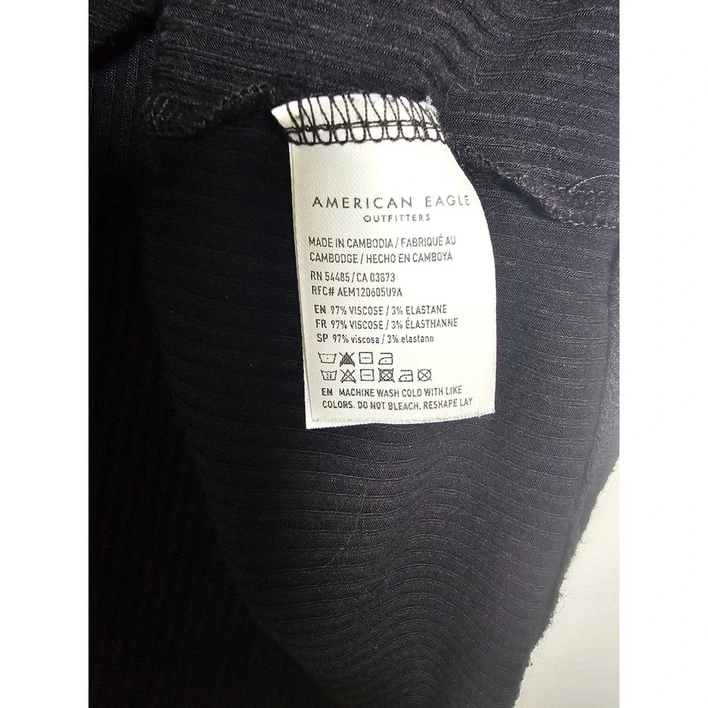 Minimalist American Eagle Soft & Sexy Ribbed Tee Womens XXL Black Flutter Sleeve